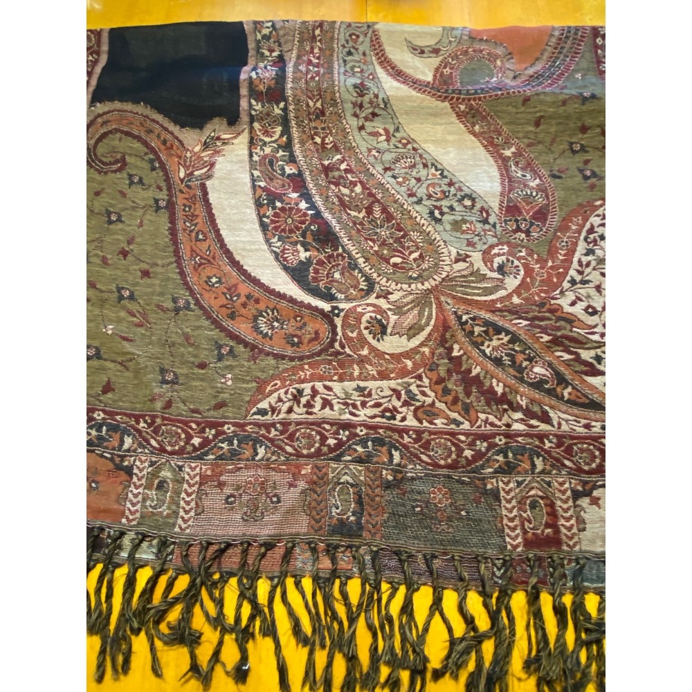 Paisley Shawl Wrap Womens OS Multicolor Excellent Fringed Boho 72" Long Scarf